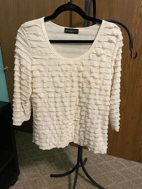 Travel Elements Ivory Ruffle Long-Sleeve Scoop Neck Top